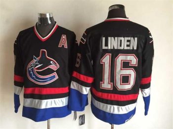 Vintage Vancouver Canucks #16 Trevor Linden Stitched Black Hockey Jersey Throwback Edition (2)