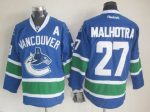 Vintage Vancouver Canucks #27 Manny Malhotra Stitched Blue Hockey Jersey Throwback Edition (2)