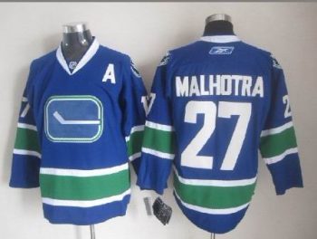 Vintage Vancouver Canucks #27 Manny Malhotra Stitched Blue Hockey Jersey Throwback Edition