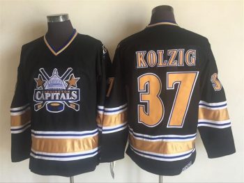 Vintage Washington Capitals #37 Olaf Kolzig Stitched Black Hockey Jersey Throwback Edition