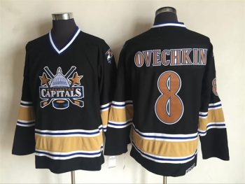 Vintage Washington Capitals #8 Alex Ovechkin Stitched Black Hockey Jersey Throwback Edition