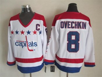 Vintage Washington Capitals #8 Alex Ovechkin Stitched White Hockey Jersey Throwback Edition (2)