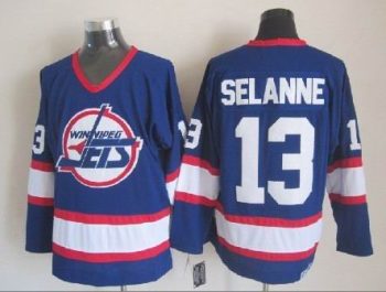 Vintage Winnipeg Jets #13 Teemu Selanne Stitched Blue Hockey Jersey Throwback Edition (2)