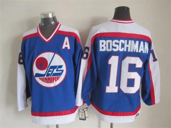 Vintage Winnipeg Jets #16 Laurie Boschman Stitched Blue Hockey Jersey Throwback Edition