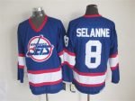 Vintage Winnipeg Jets #8 Teemu Selanne Stitched Blue Hockey Jersey Throwback Edition (2)