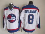 Vintage Winnipeg Jets #8 Teemu Selanne Stitched White Hockey Jersey Throwback Edition
