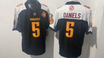Washington Commanders 5 Jayden Daniels Black & White Stitched Jersey