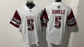 Washington Commanders 5 Jayden Daniels White & Maroon Stitched Jersey